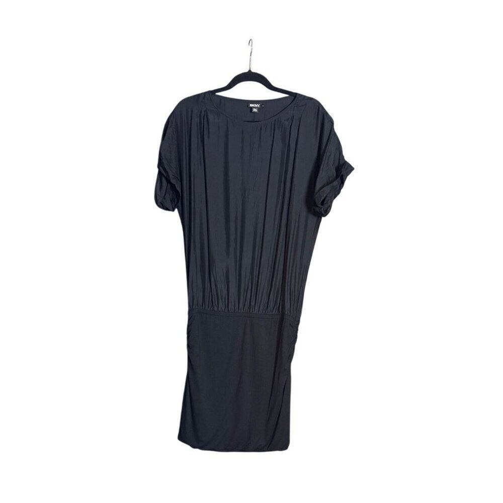 DKNY Womens Black Silk & Rayon Short Sleeve Dress M